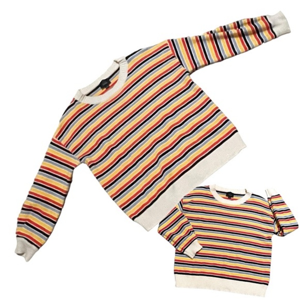 Lumiere Multicolored Striped Boxy Crew Neck Sweater Vintage Inspired Size Small